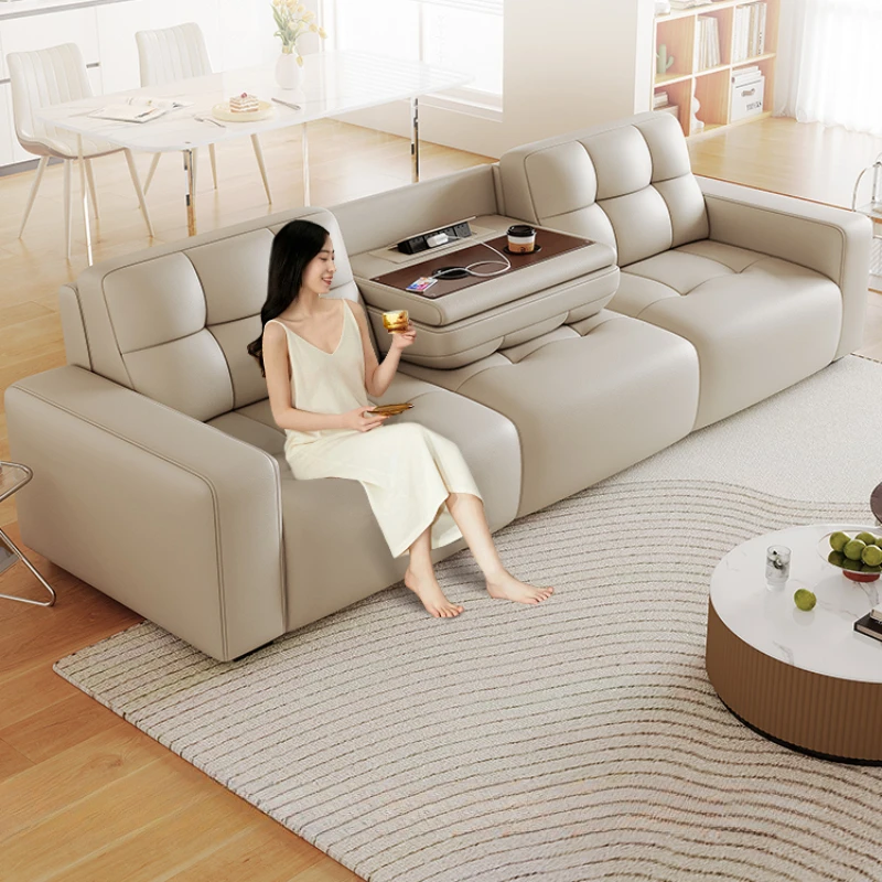 Sofás de lujo de cuero genuino, cama minimalista reclinable, sofá moderno italiano, suelo de 3 plazas, Divano Soggiorno, muebles para sala de estar