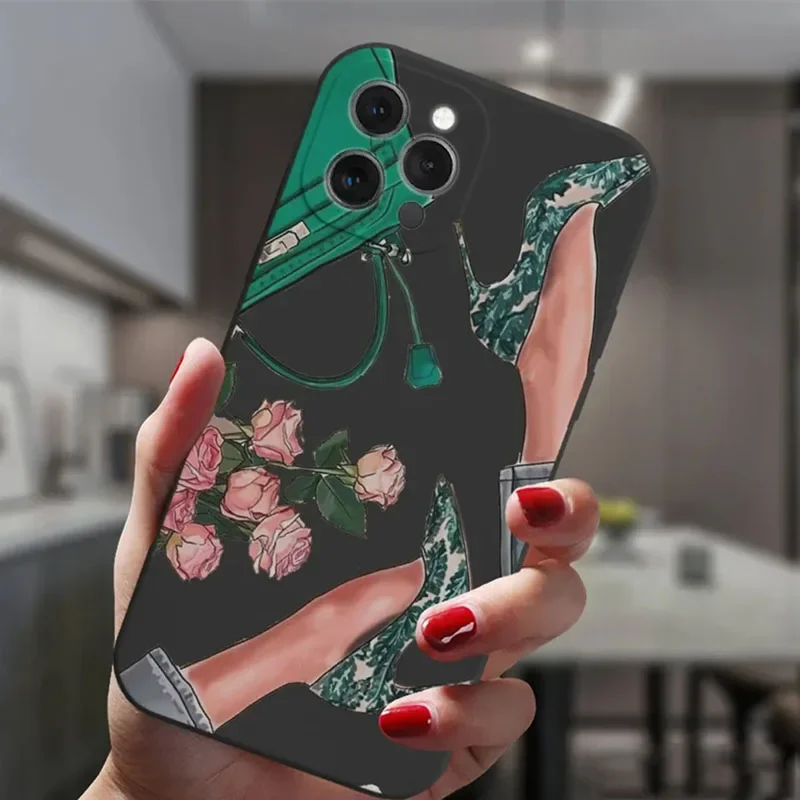 Fashion Girls Phone Case for iPhone 15 14 13 12 11 Pro Max Case Coque for iPhone XR X XS Mini SE 7 8 Plus Cover Shockproof Funda