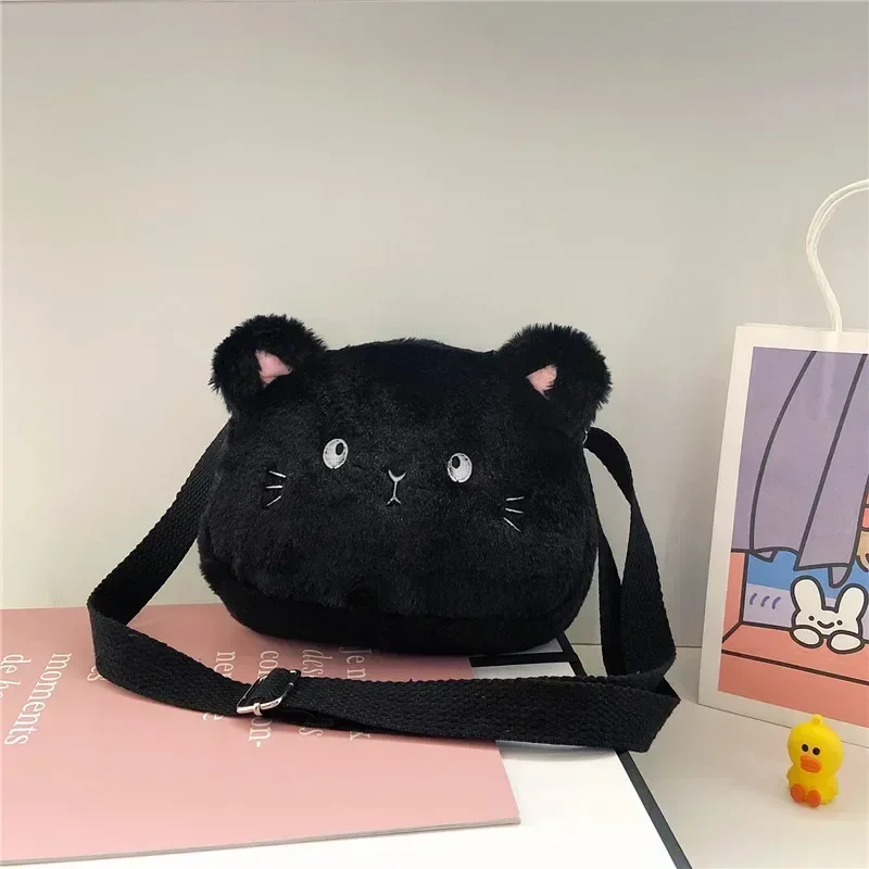 Cartoon Cat Baby Girls Crossbody Bags Cute Soft Plush Children\'s Shoulder Bag Winter Fashion Boys Kids Furry Handbags Coin Purse