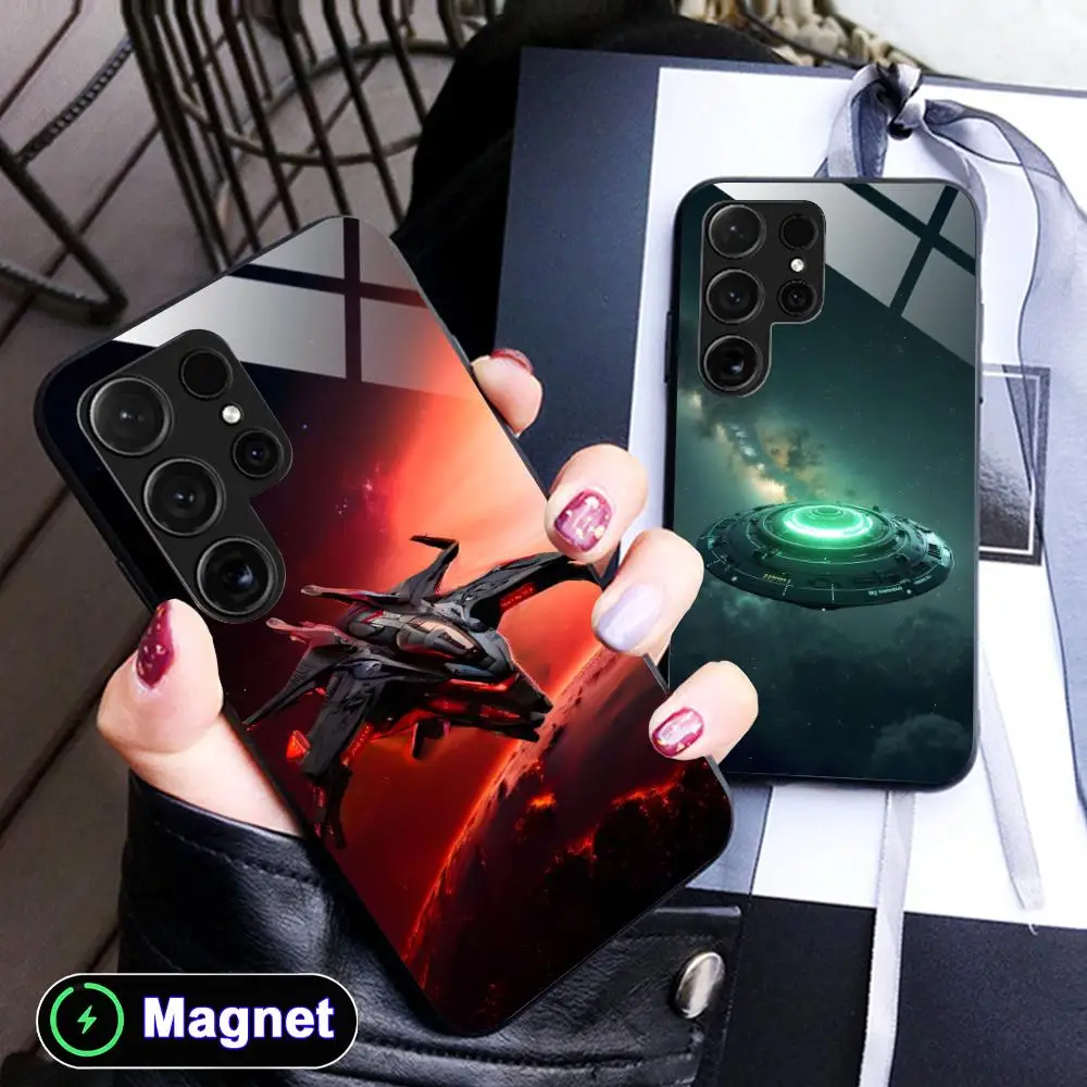 Space Warship Phone Case for Samsung Galaxy S26 S25 S24 S23 S22 S21 S20 Note20 Plus FE Ultra Glass Magnet Cover