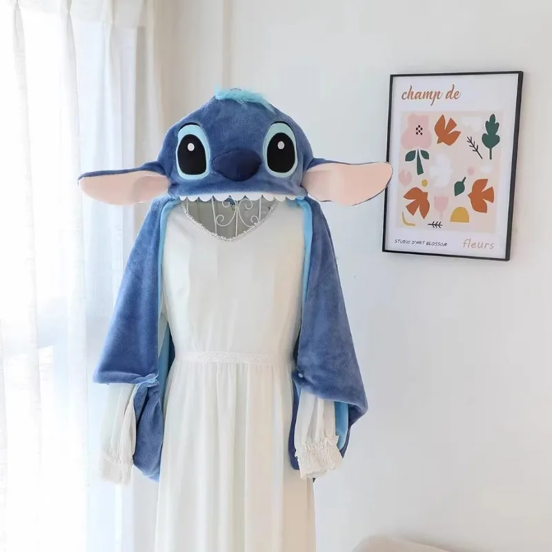 Stitch Disney Blanket Kawaii Keep Warm Hooded Cloak Cute Lilo & Stitch Picnic Blanket Cartoon Child Blankets for Beds Gift