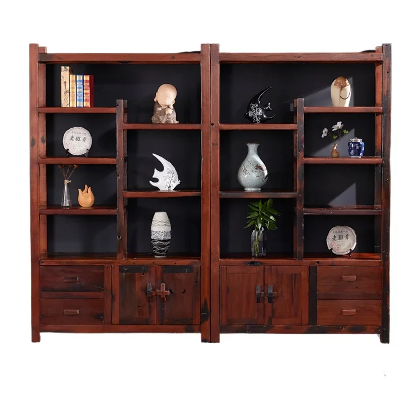 

Bogu all solid wood bookshelf, display living room tea rack, partition floor antique storage
