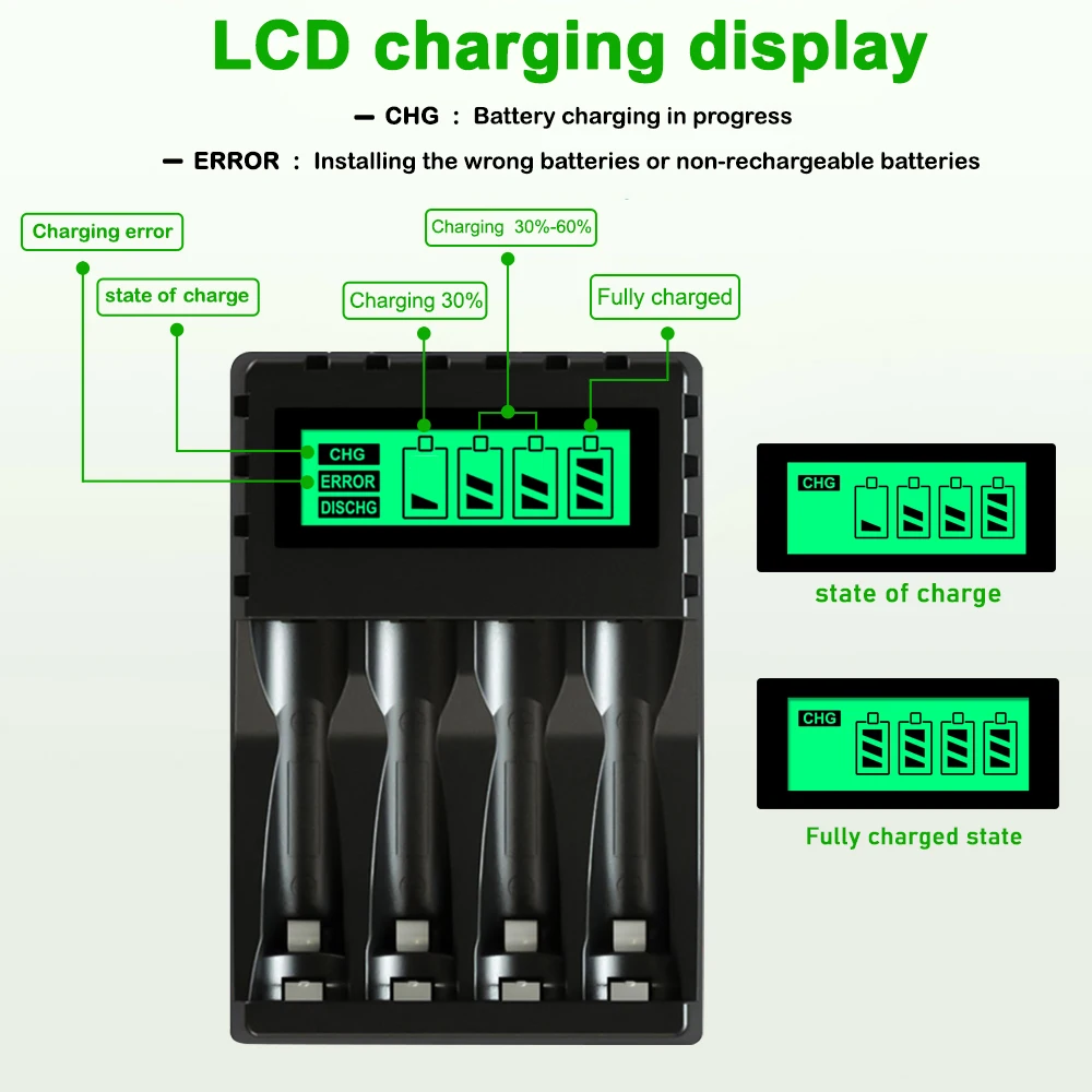 KEPTU 1.2V LCD Display AAA Rechargeable Battery Charger+NI-MH AAA Rechargeable Batteries For Cordless Phone Keyboard Toy