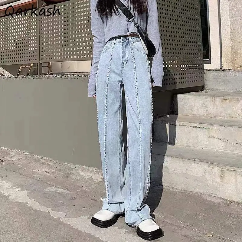 

High Waisted Straight Jeans Women Ulzzang Fashion Chic Vintage Baggy Young Girls Simple All-match Mopping Stylish Streetwear New