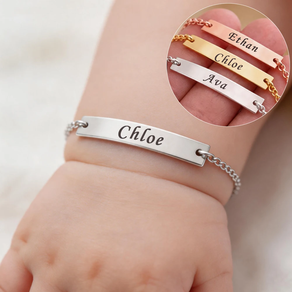 Custom Engrave Baby's Name Bracelet Personalized Birth Date 