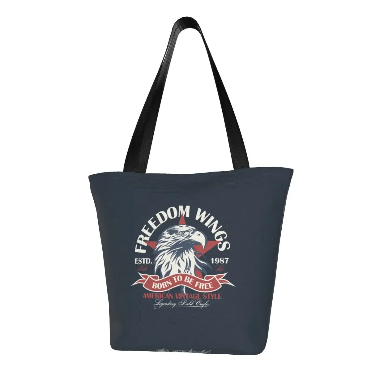 Funny Printing American Bald Eagle Tote Shopping Bags Washable Canvas Shoulder Shopper Handbag