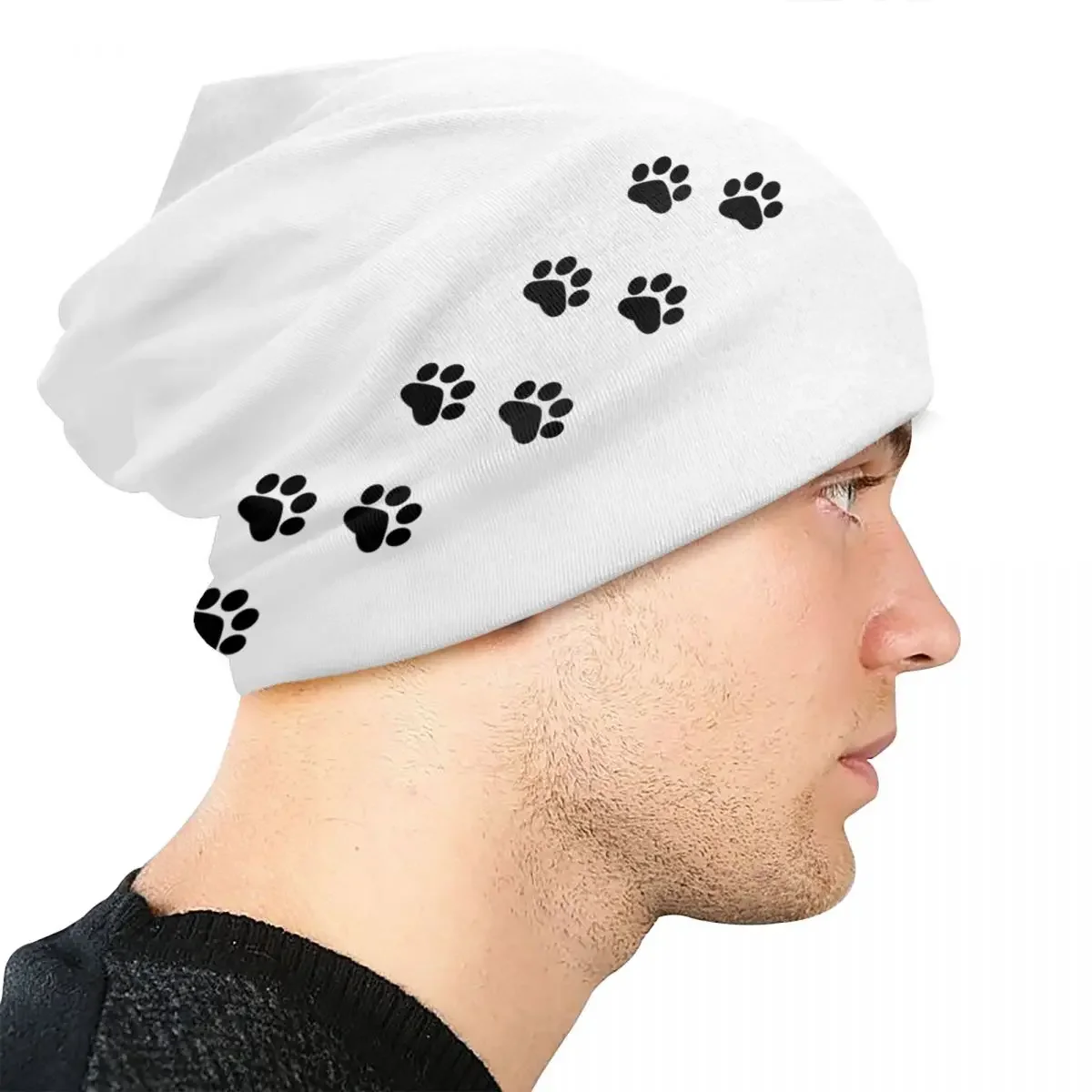 Dog Paw Animal Foot Prints Bonnet Hats Knitting Hats Cool Street Puppy Skullies Beanies Hat Unisex Warm Thermal Elastic Cap image 4