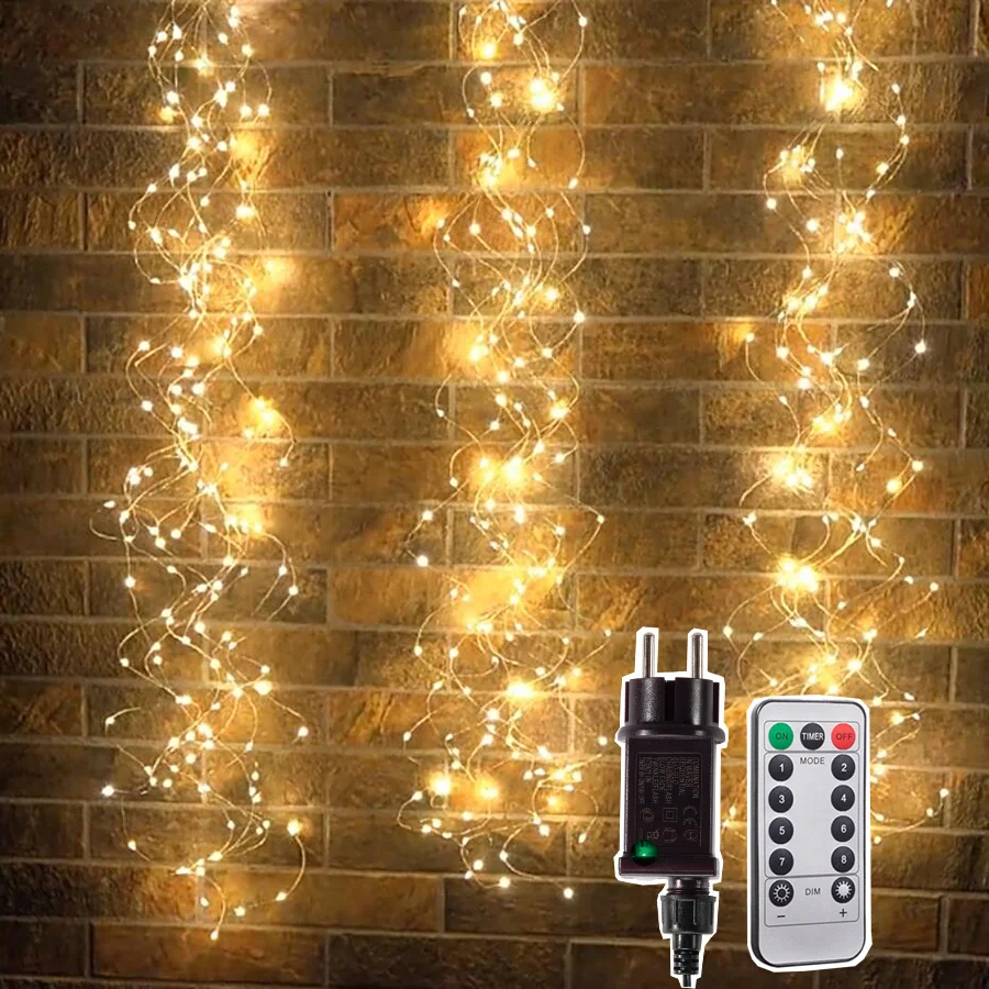 

3 IN 1 Plug in Firefly Bunch Light With Remote 3X200 LED Outdoor Waterfall String Light Christmas Garland Light For Garden Decor