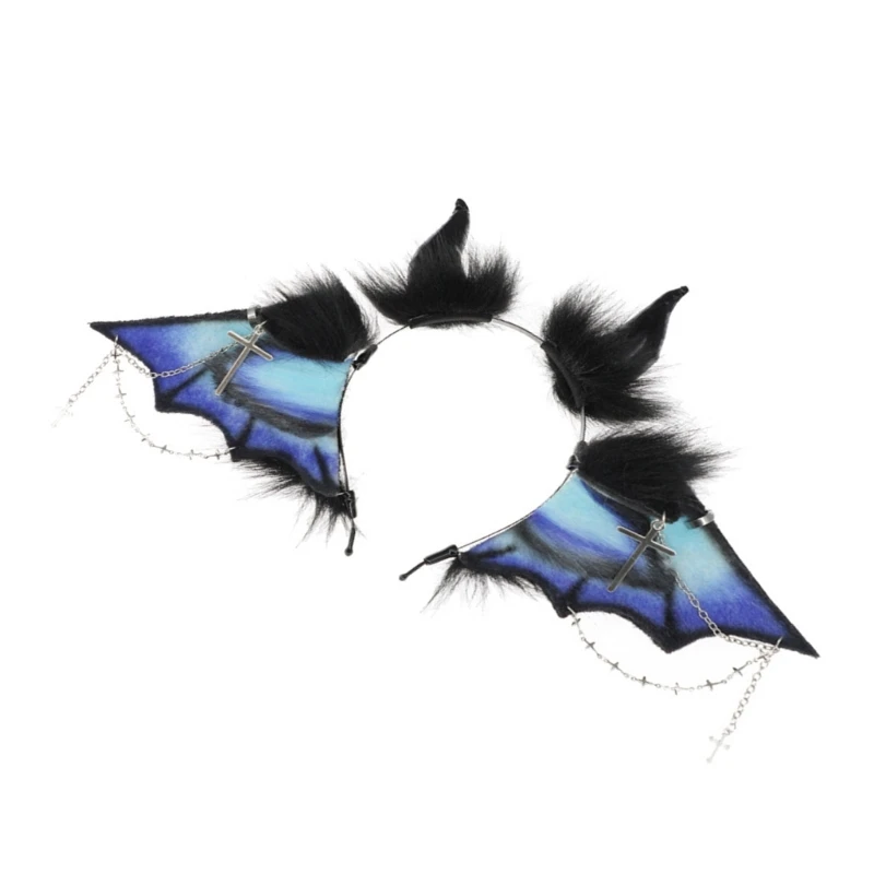 Anime Headband Furry Crucifix Bat Wing Hairhoop Halloween Dressingup Hairband Costume Props Masquerade Outfit Headwear