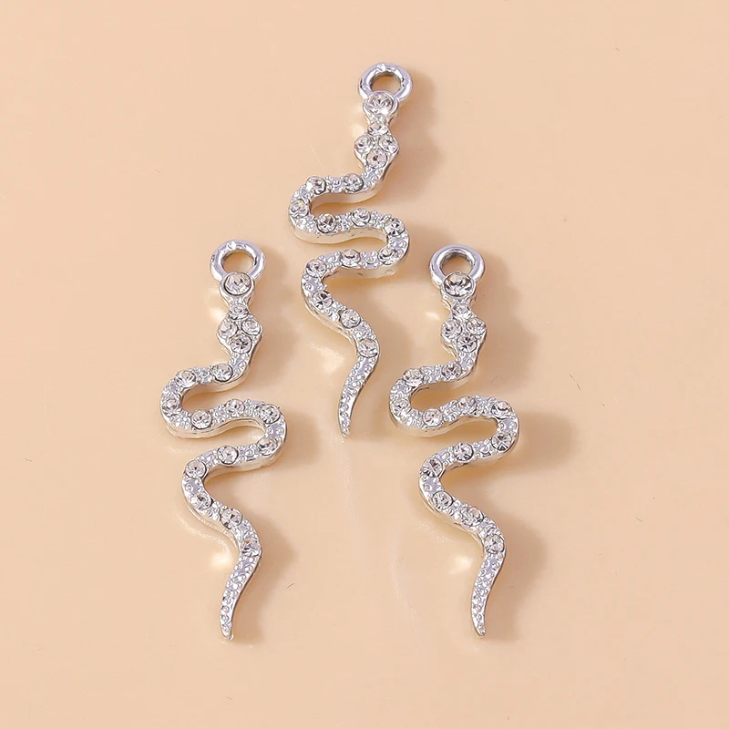 Leslie 10 Stück 9*32mm Exquisite Zirkon-Kristall-Schlangenanhänger für DIY Handgemachte Ohrringe, Armbänder, Halsketten, Anhänger, Schmuckherstellung – Detail 6