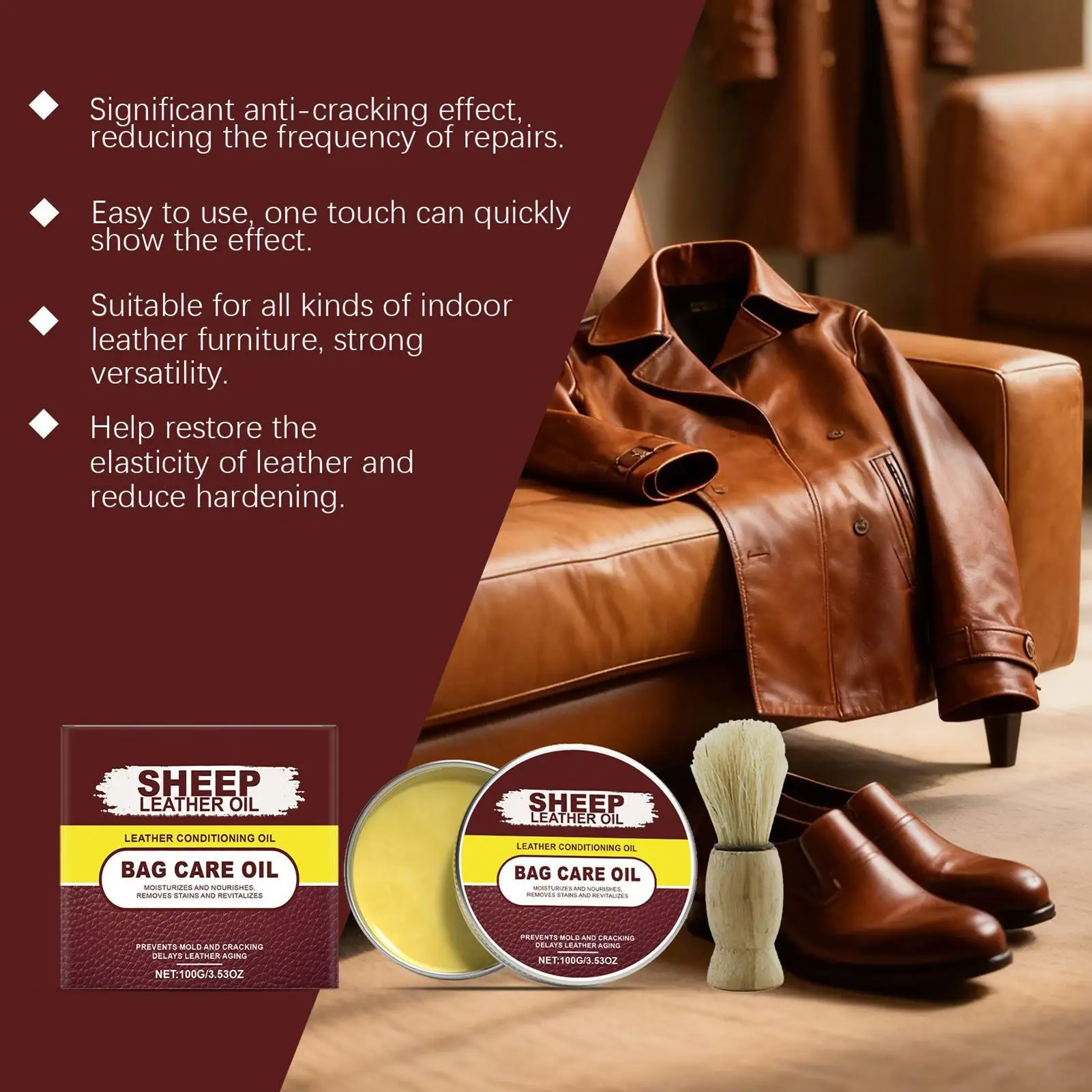 

Сапоги Кондиционер для кожи 3,53 унций Очиститель для полировки Кожаная сумка Масло для ухода за курткой Смягчение Омоложение Восстановление Солнечный крем с трещинами