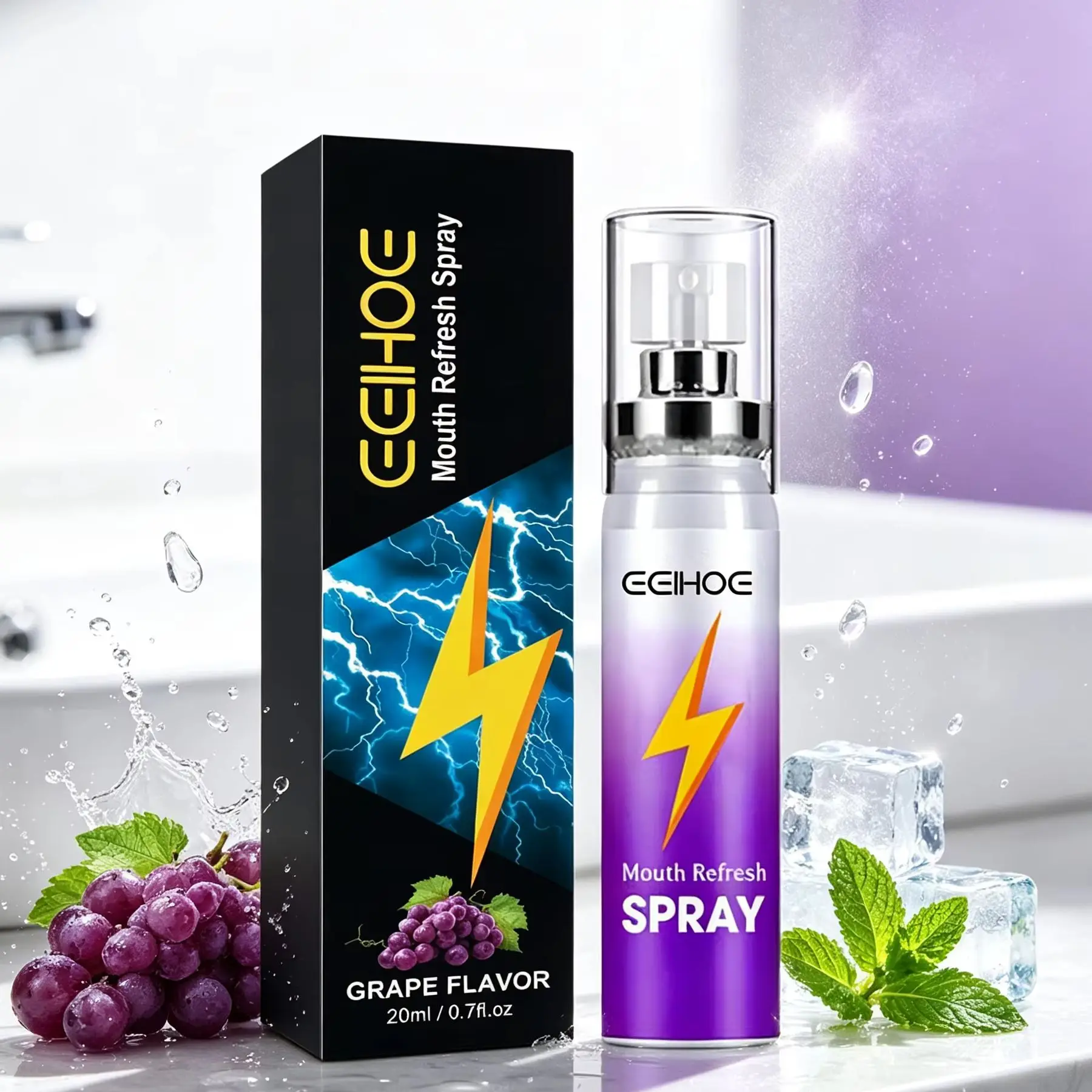 EELHOE Refreshing Mouth Spray Grape Mint Flavor Long Lasting Fresh Breath Not Spicy Portable Oral Care Products Bad Breath Spray