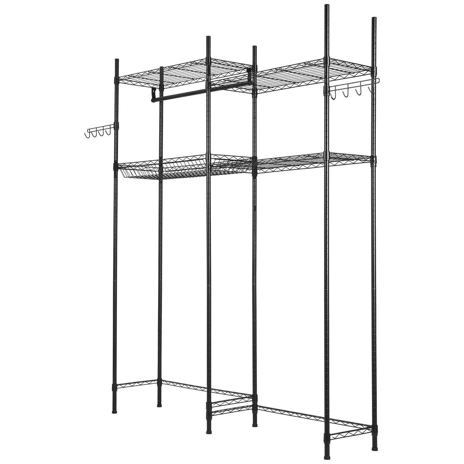 

4-Tier Over-the-Washer Shelf – Adjustable with Hanger Rod & Hooks, Space-Saving Laundry Storage (Black)