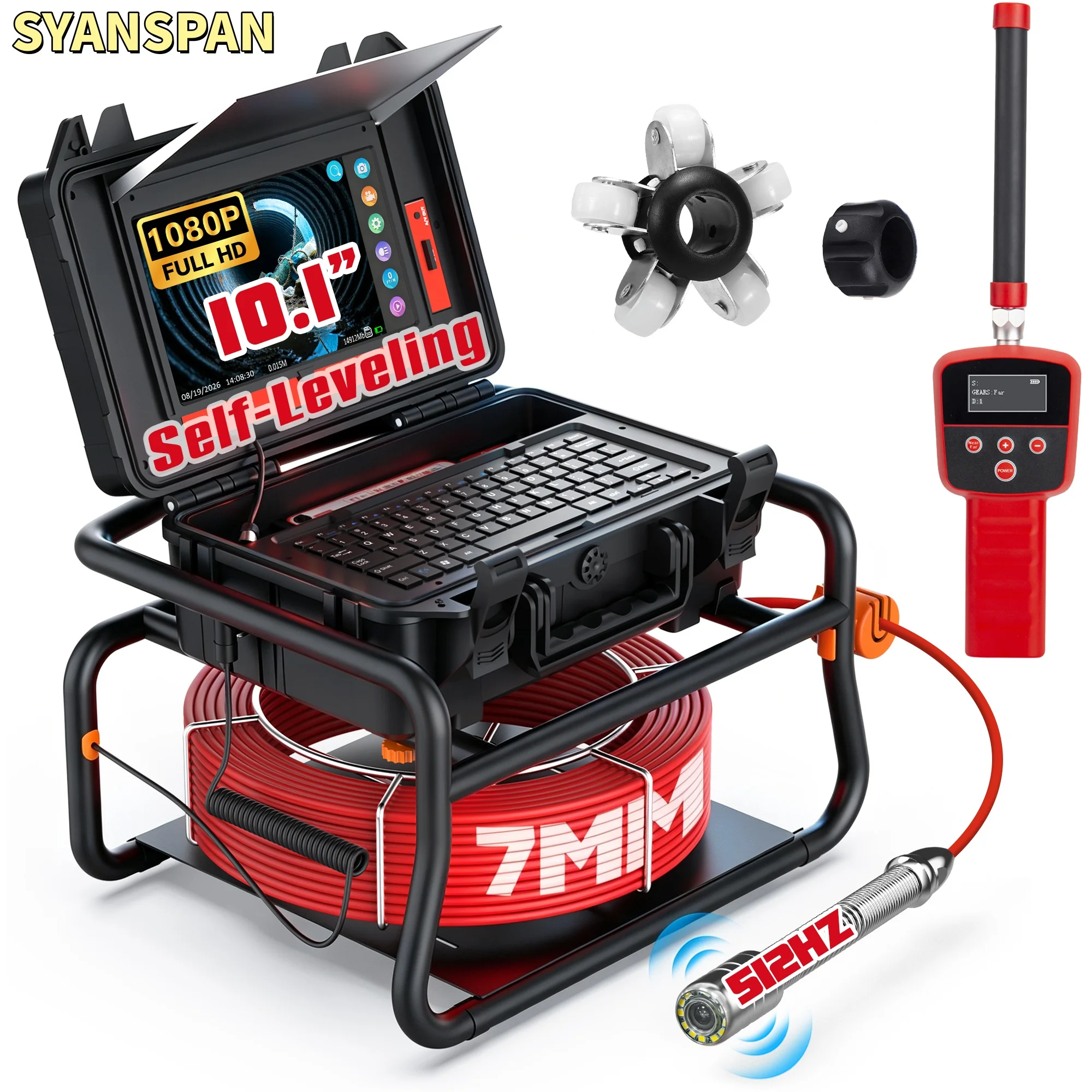 SYANSPAN Factory Sewer Camera Drian Piping Industrial Endoscope 512Hz Sonde+Self-leveling 7mm Plumbing Instrument Counter IP68