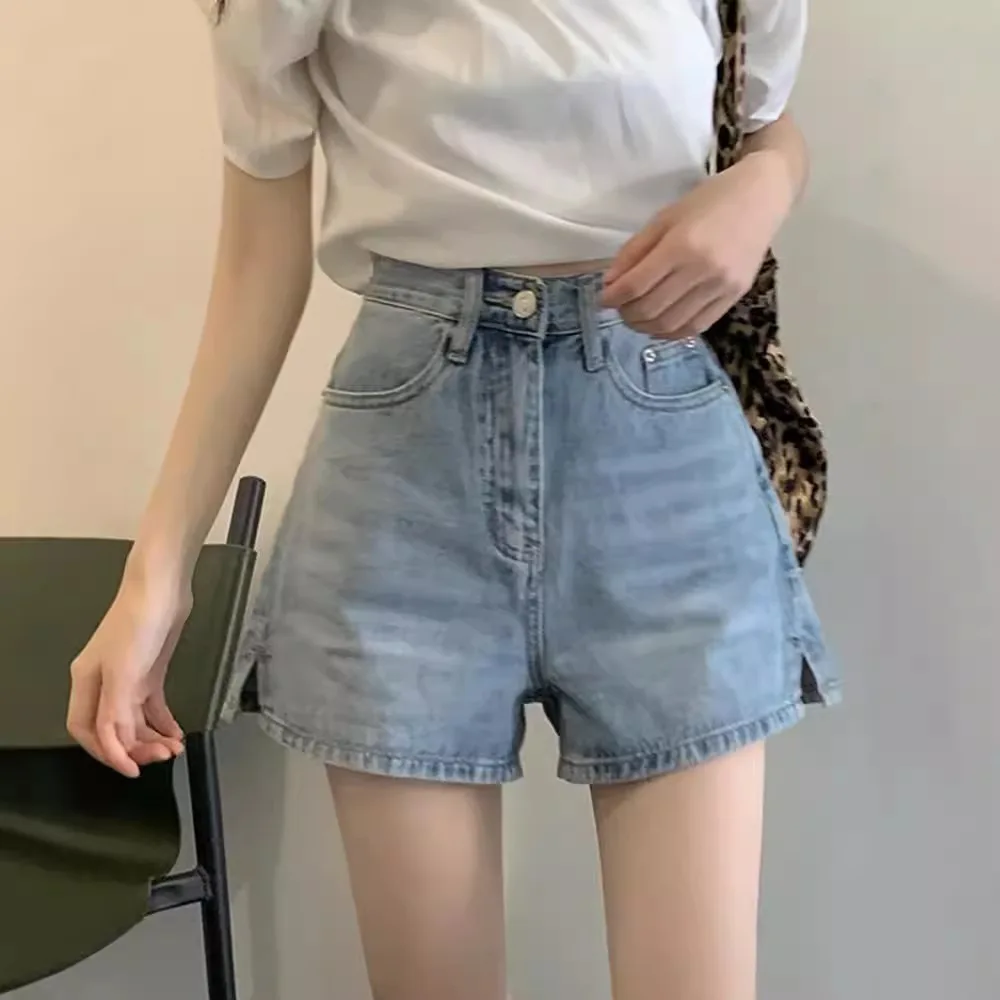 

Джинсовые брюки с высокой талией и разрезом размера плюс, женские свободные широкие брюки из Гонконга, летнее новое поступление, повседневные джинсы orts