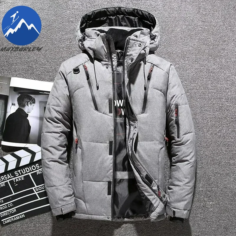 -20 Chaqueta de plumón de pato ligera para hombre, abrigo grueso y cálido para nieve, cortavientos con capucha para hombre, Parka, prendas de vestir exteriores, ropa deportiva con relleno