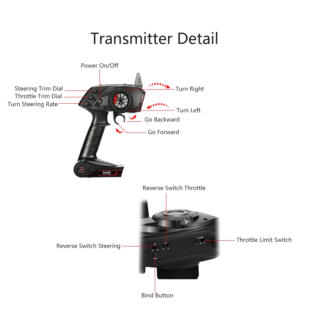 GoolRC Original High Quality TG3 2.4GHz 3CH Digital Radio Remote Control Transmitter with Receiver for RC Car Boat