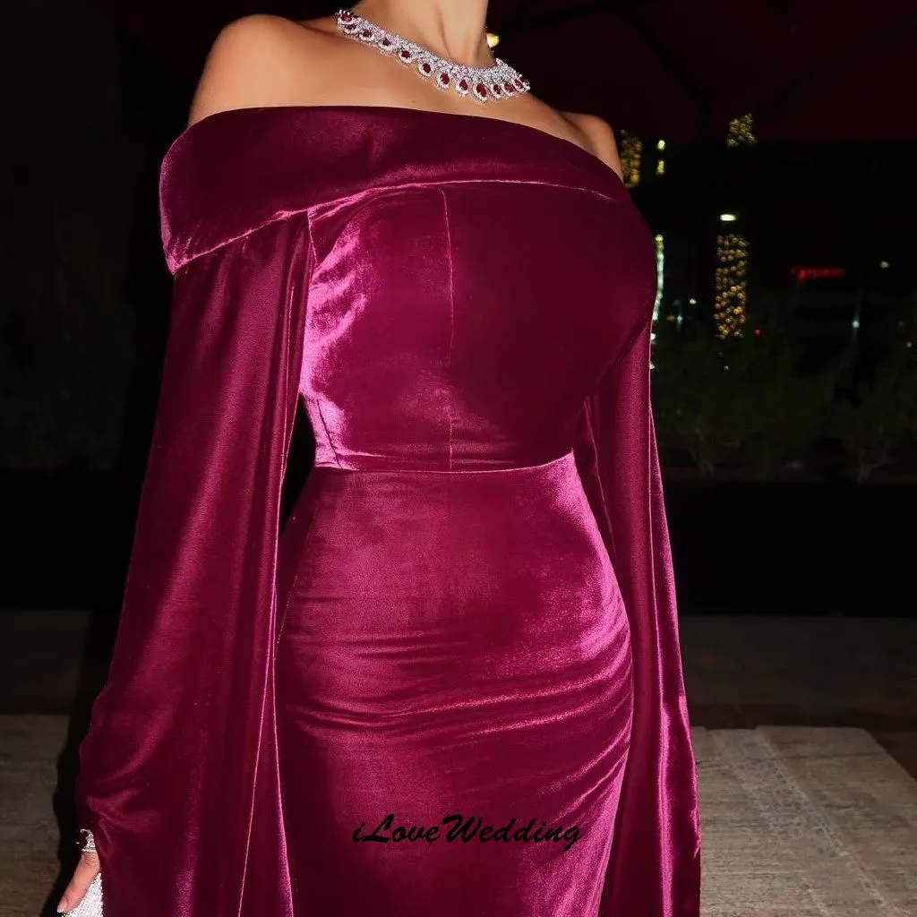 Fuchsia, schulterfrei, Abendkleider 2023, Meerjungfrau, elegantes Damen-Partykleid, langärmelig, formelle Kleider für Damen, bodenlang