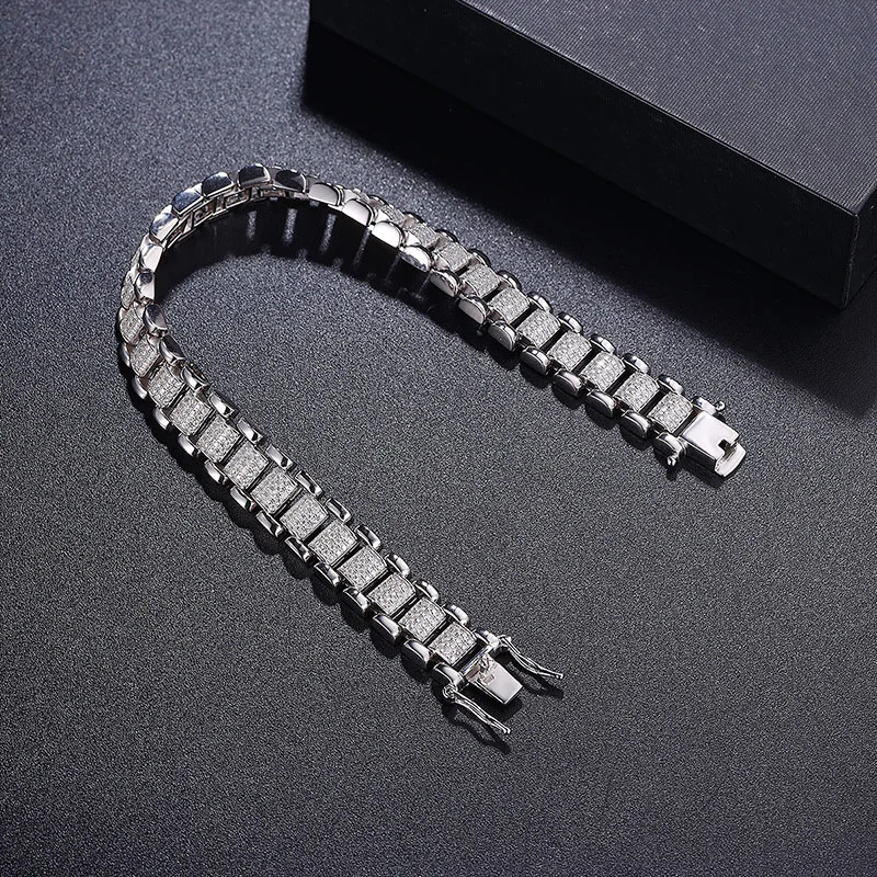 Lycfn Full Moissanite Diamond Cuban Watch Bracelet With GRA S925 Silver Plated 18K Gold Hip Hop Bracelets For Women Man Jewelry