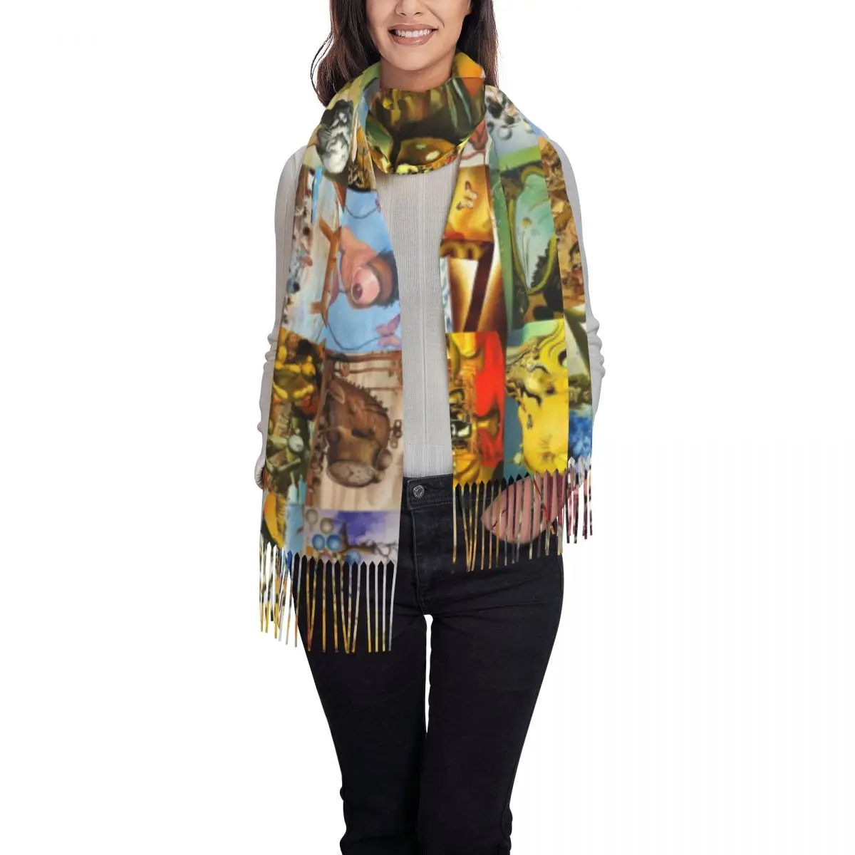 Salvador Dali Artwork Tassel Scarf Women Soft Painting Art Shawls Wraps Female Winter Scarves