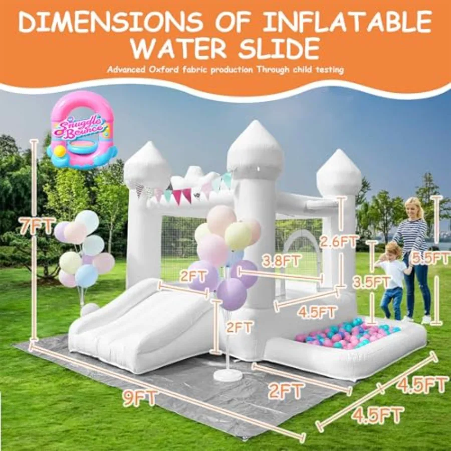 Maison gonflable blanche de 9 pieds, maison gonflable pour tout-petits de 3 à 6 ans, cadeau de fête avec souffleur, cavalier blanc, château gonflable, mariage