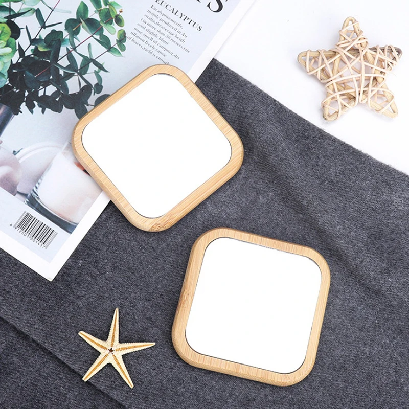 

1Pcs Mini Wooden Makeup Mirror Portable Small Square Mirror Student Makeup Mirror Women Cosmetic Mirror