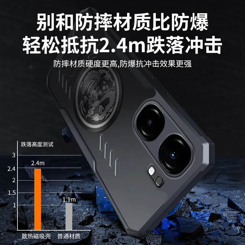 Heat Dissipation Phone Case for IQOO NEO 9 8 9S Pro Plus Pro+ 5G Dragon Totem Graphene Cooling Case Shockproof Transparent Cover