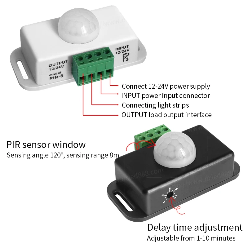 1x DC 12V 24V 8A Automatic Adjustable PIR Motion Sensor Switch IR Infrared Detector Light Switch Module For LED Strip Light Lamp