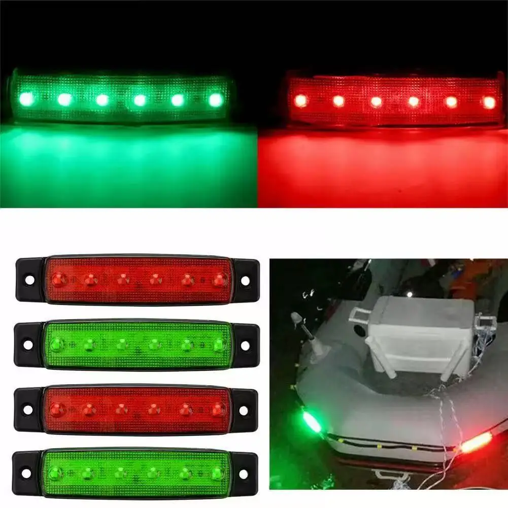 4Pcs Red Green LED Navigation & Truck Side Lights, Waterproof Marine Signal Lamp for Boat, Yacht, Kayak and Truck, Trailer Clear