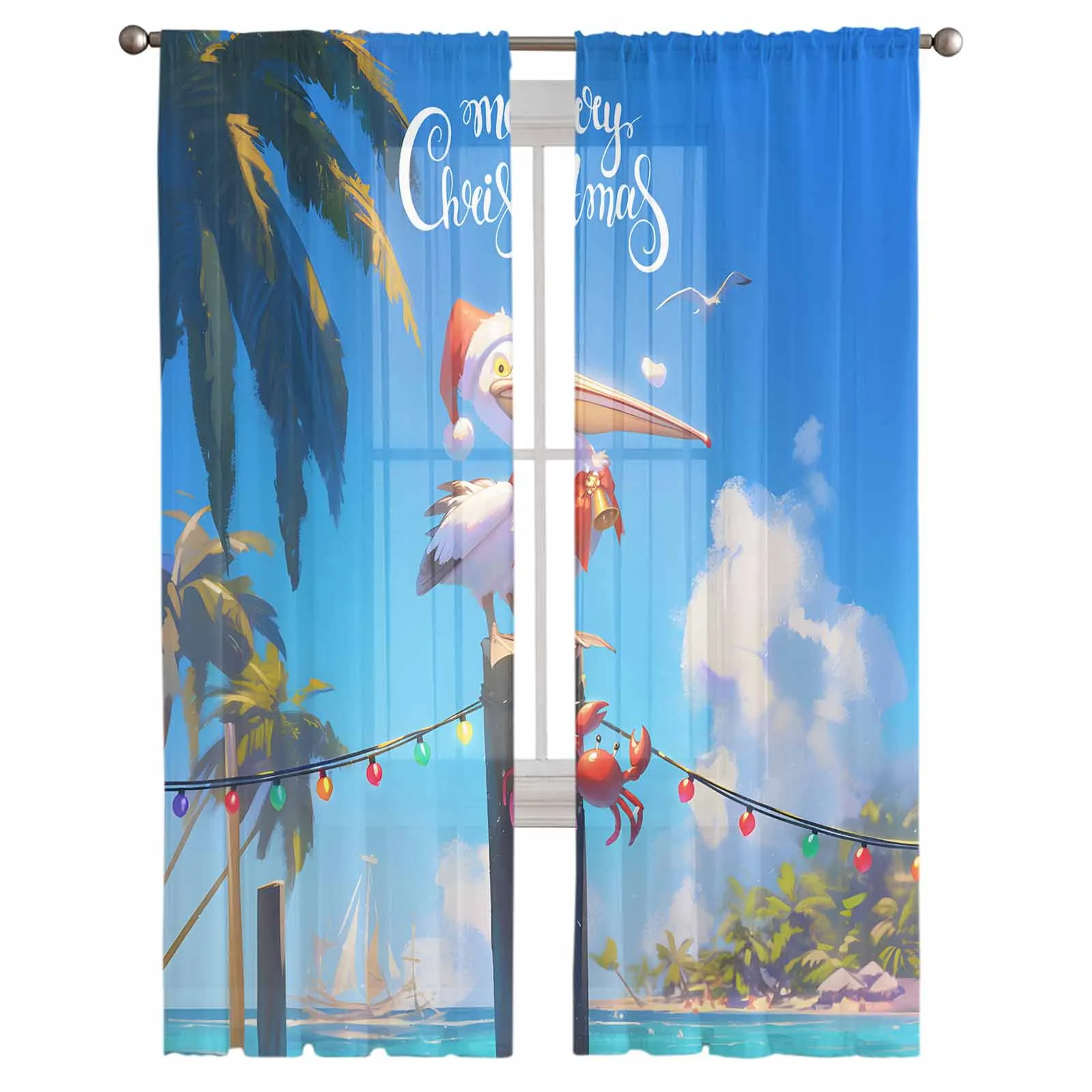 Christmas And Winter Pelicans Curtains Decorations For Home Window Tulle Curtains For Living Room Bedroom