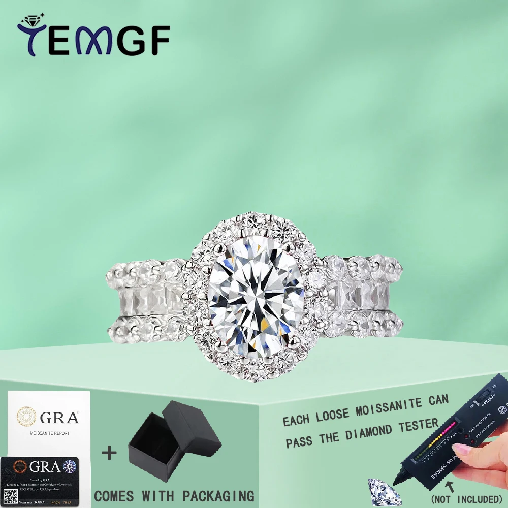 

TEMGF Luxury Wedding Ring 1.5CT Oval Cut Moissanite Ring for Women Bride Sparkling Fine Jewelry S925 Silver GRA Certification