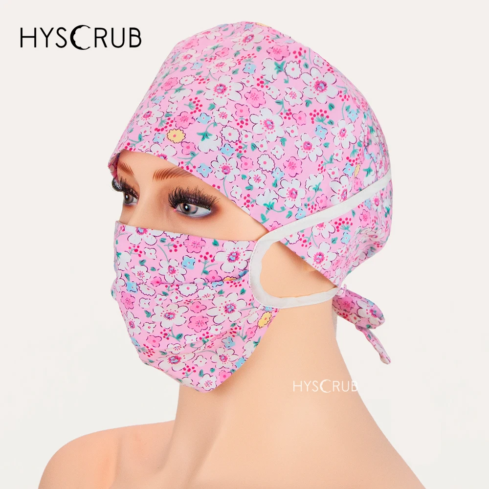 Rosa Blumendruck, Arzt, Krankenschwester, schützende Hygienekappe, Arbeitsuniform, Hut, medizinisches Gesundheitswesen, Staub, Peelings, Kappen und Maske