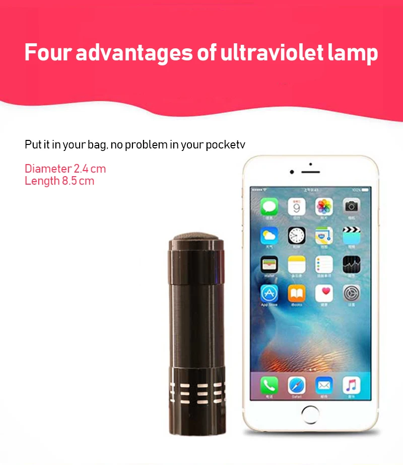 Light Torch Lamp Super Mini 9 LED Flashlight Ultraviolet Light Nail Dryer Nail Gel Mask Fast Drying Manicure Tool