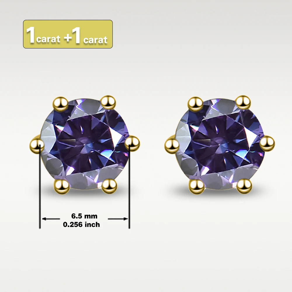 GRA 6.5mm/1ct Certified S925 sterling silver six-prong stud earrings Round purple blue Moissanite earrings women fine jewelry