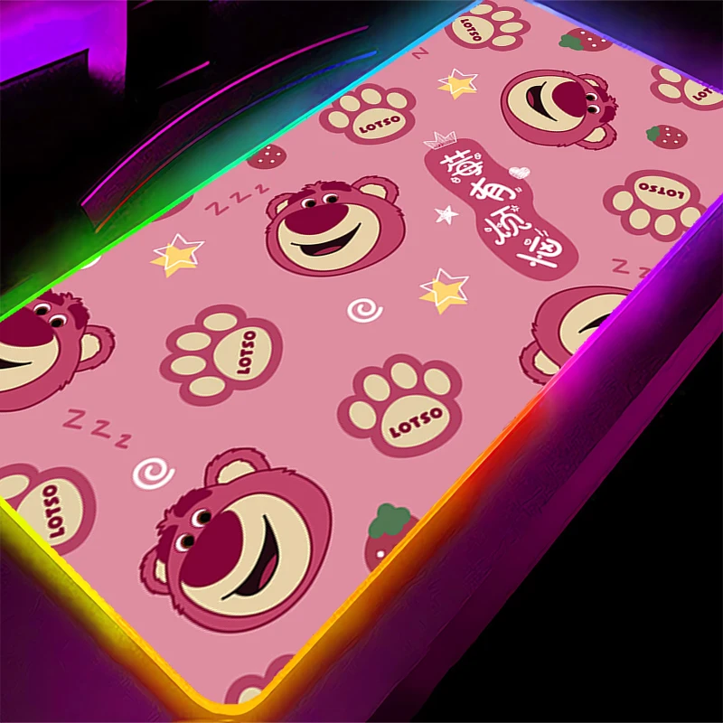 Large Mouse Pad LED Strawberry Bear Lotso XXL Computer Desk Mat RGB Table Keyboard Carpet Accessories Gaming Mousepad Backlight