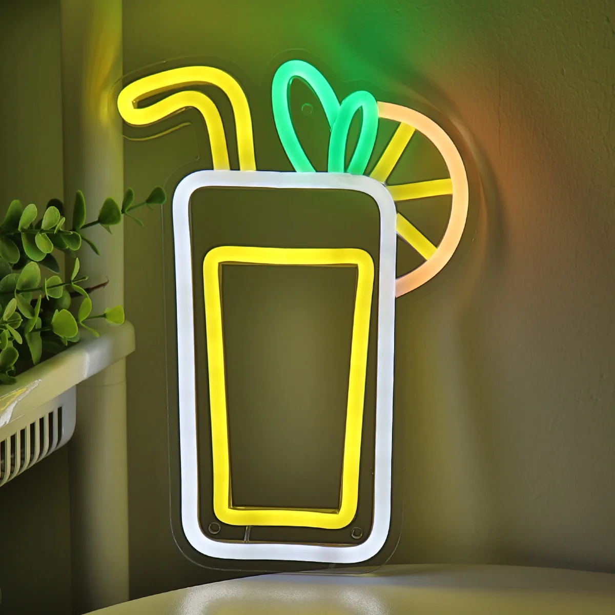 1PC Beverage Juice Glass With Lemon LED Wall Neon Art Sign For Pub Party Bar Room Club Shop Decoration 7.01''*9.8''