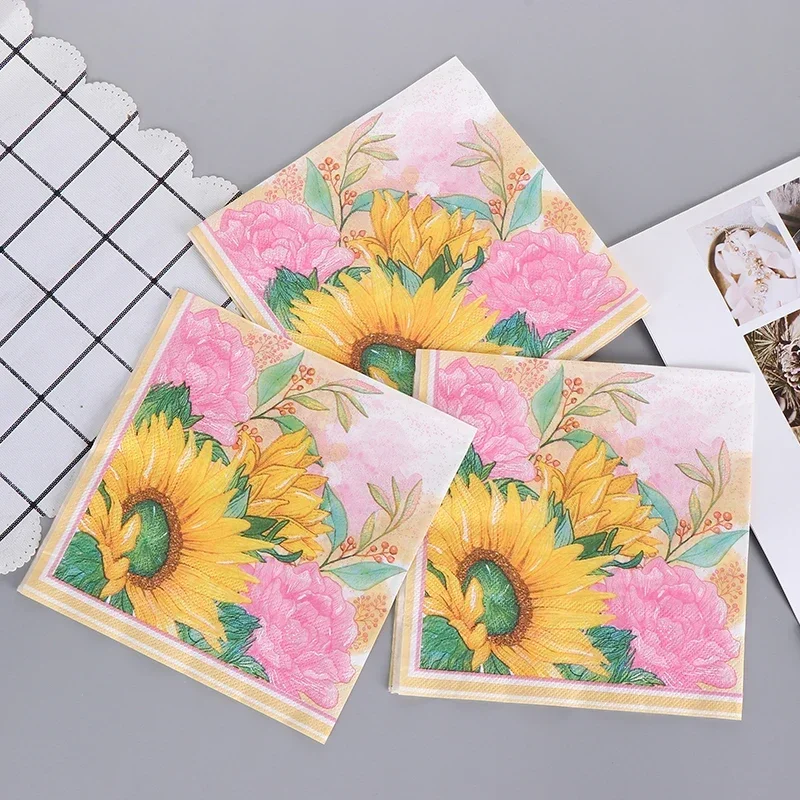 Color Printing Napkin Wedding Tissue Paper Party paper placemat Mouth Cloth Sunflower Pure Wood Pulp Paper 20 Sheet Cheap