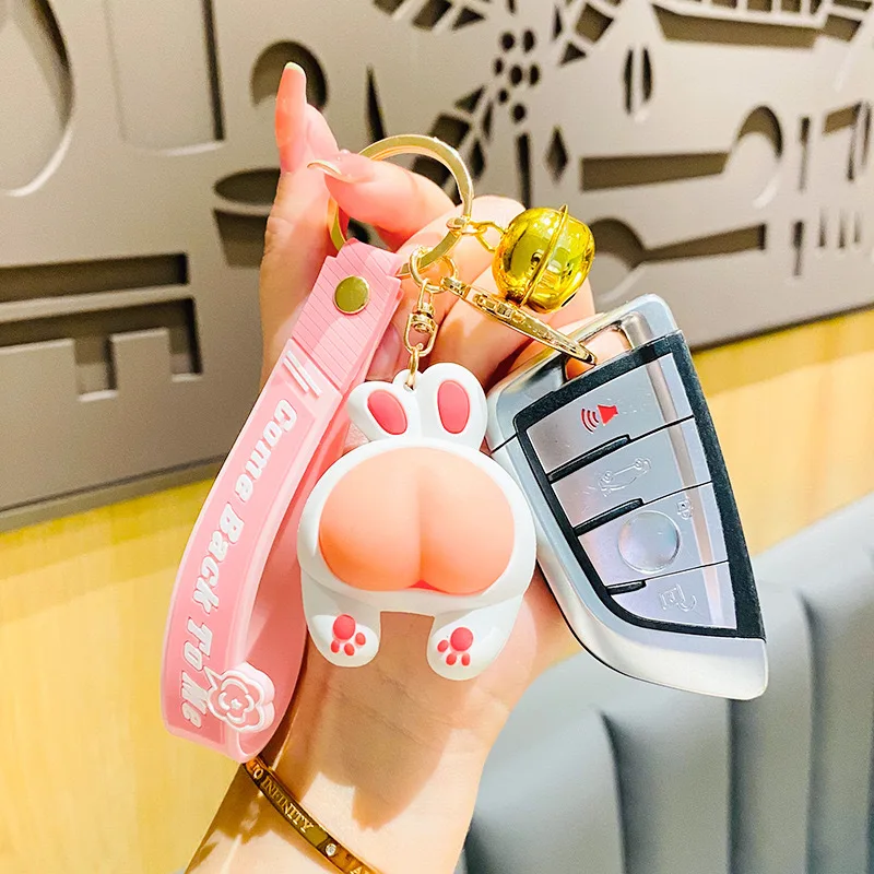 Cartoon Cute Q Bounce Butt Keychain Creative Fun Relaxation Couple Bag Pendant Car Keyring Pendant Children's Doll Small Gift