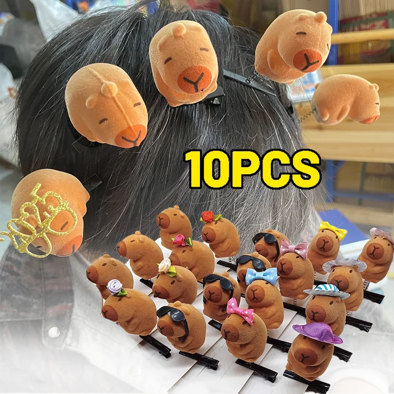 2025 Kawaii Hair Clip Fashion Children Bow 3D Capybara Animal Plush Hairpin Funny Style Duckbill Clips Headdress Gifts 1~10pcs