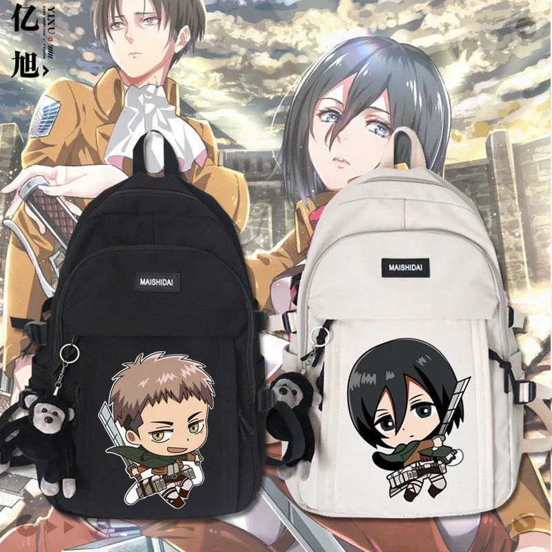 

Anime Attack On Titan Eren Levi Mikasa Backpack Teenarges Schoolbag Laptop Bag Children Fashion Travel Outdoor Bags+Toy