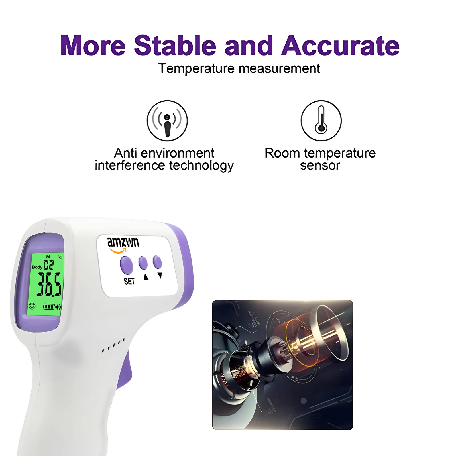 amzwn Medical Infrared Forehead Thermometer Backlit Digital Non-contact Laser Household LCD Baby Adult Fever Infant Body