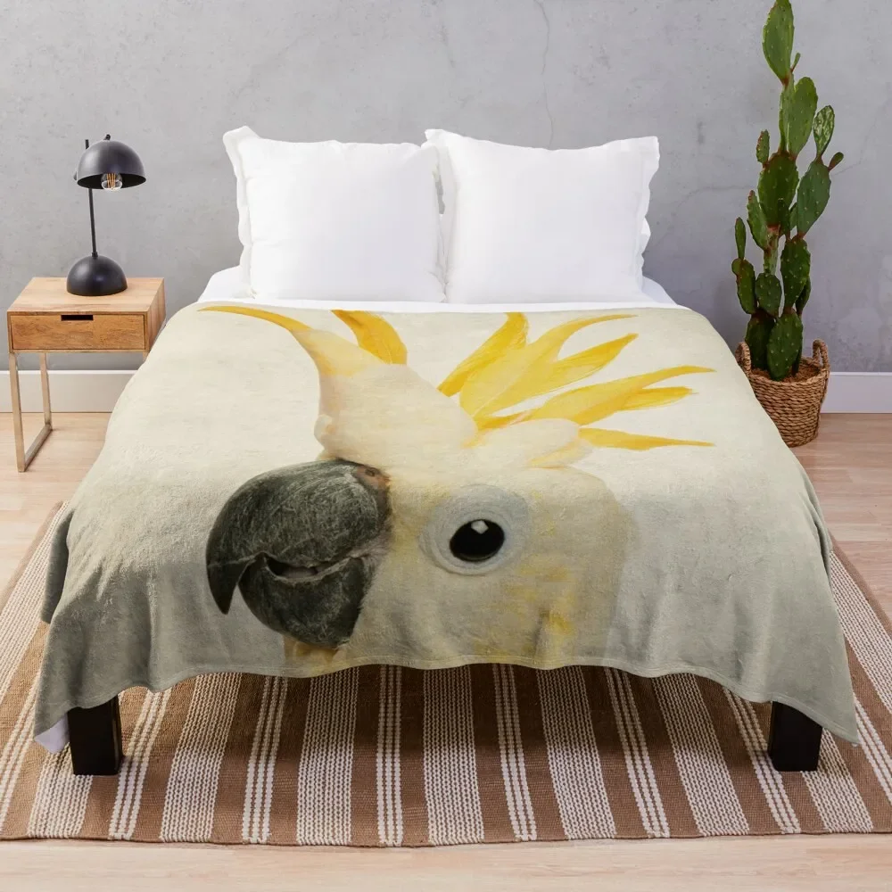 Sulphur Crested Cockatoo, Exotic Bird Portrait Art Throw Blanket Thermals For Travel manga Blankets