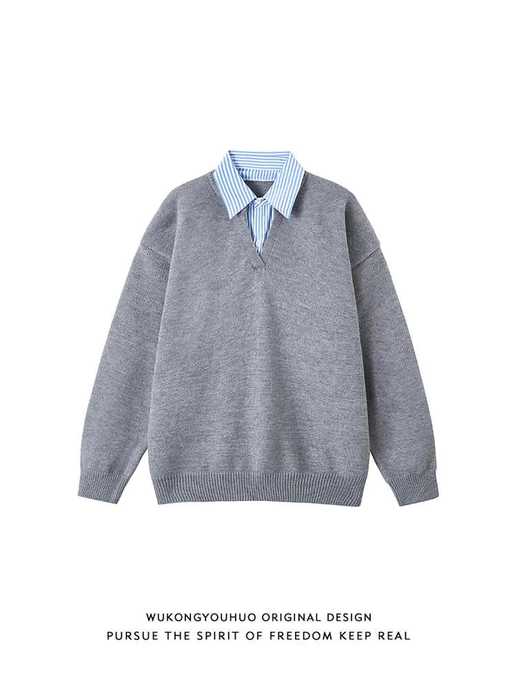 

Мужской вязаный свитер оверсайз в стиле ретро с полосатыми вставками, осенне-зимний, повседневный, удобный, дышащий