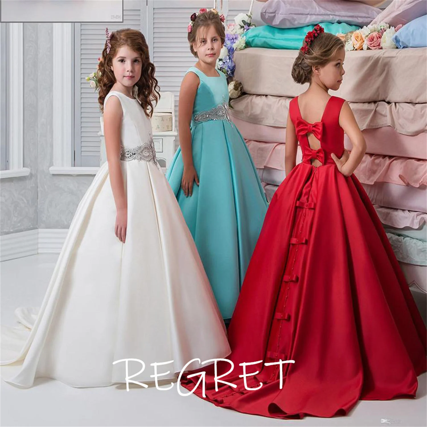 

Butterfly AppliqueFlower Girl Dresses Birthday Party Pageant Dresses For Girls First Communion Dresses Kids Prom Dresses