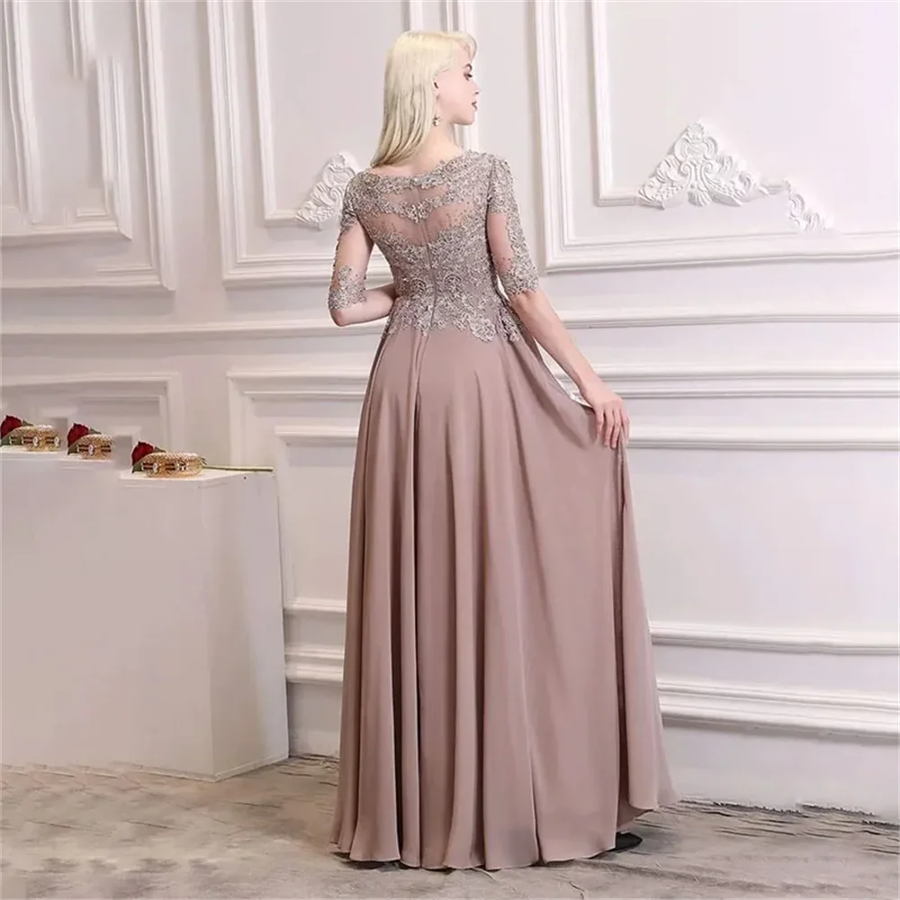 Robe trapèze en mousseline de soie avec appliques en dentelle pour femmes, demi-manches perlées, robes de mère de la mariée, robe de soirée formelle, personnalisée, nouveau, 2024