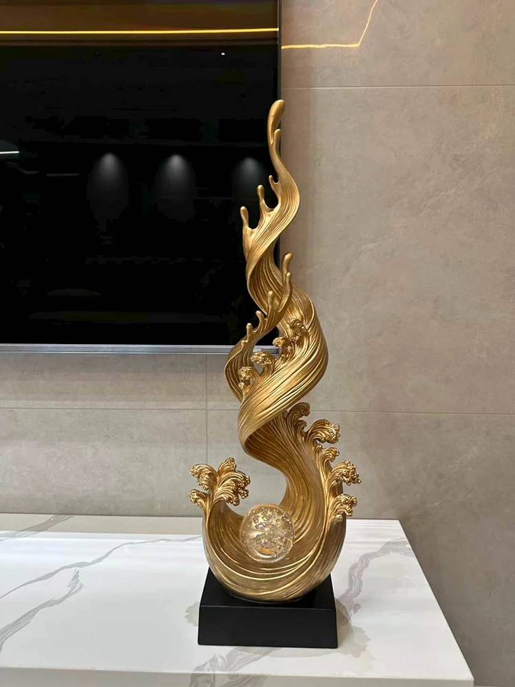 Home Decor Wind And Water Rising Ornament,Resin Luxury Living Room Foyer,Wine Cabinet,Art Desktop Golden Sculpture Decoration,