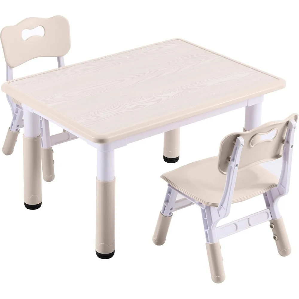 Kindertafel en 2-stoelenset, in hoogte verstelbare peutertafel en stoelenset met graffiti-desktop, 31,5''L x 23,6''W kinderen