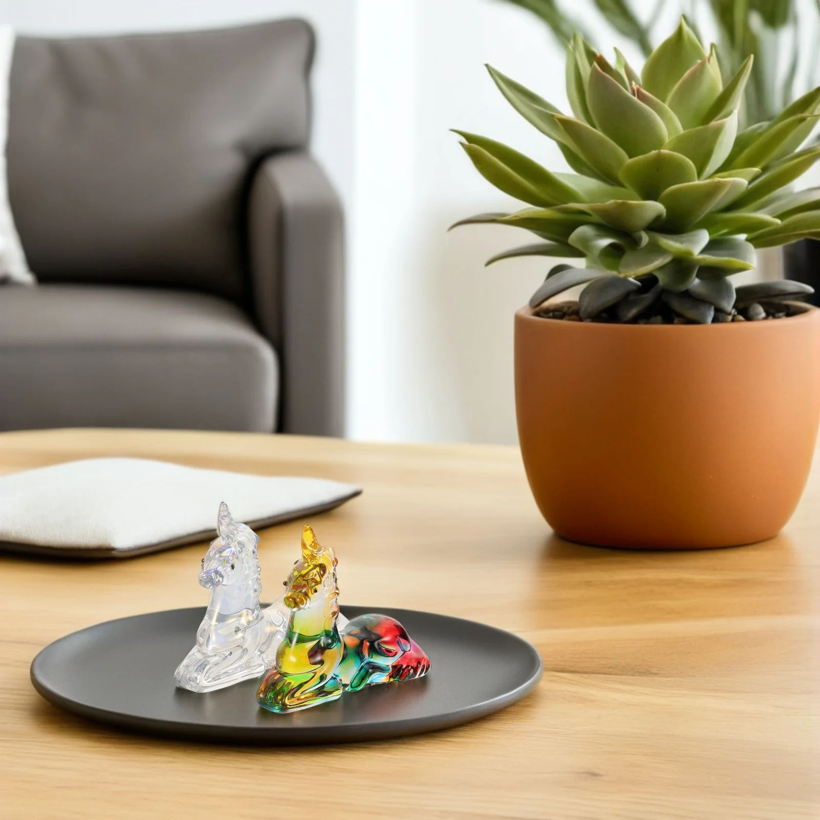 

2pcs Figurines Desktop Decor Small Crystal Ornaments Mini Statue Luxury Sculpture Adorable Animal for Home