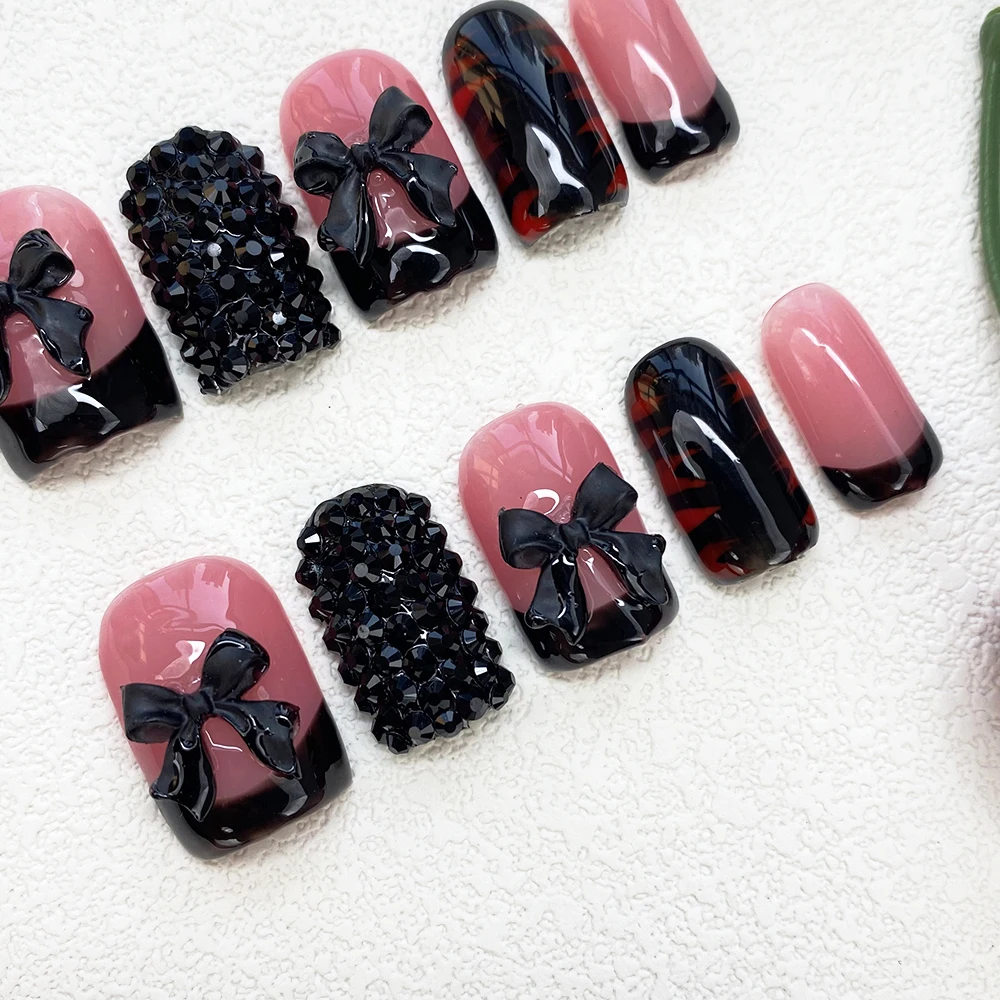 화려한 아크릴 수제 네일 벤더 럭셔리 블링 Y2K 매니큐어 프레스온 아크릴 네일 수제 10PCS 럭셔리 글로시 손톱