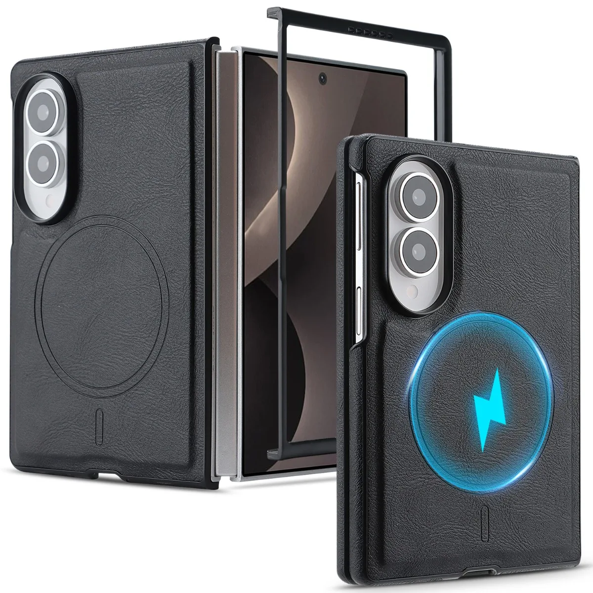 Magnetic Carbon Fiber Leather Phone Case for Samsung Galaxy Z Fold 8 Ultra 7 6 5 4 Protector for Magsafe Wireless Charging Cover